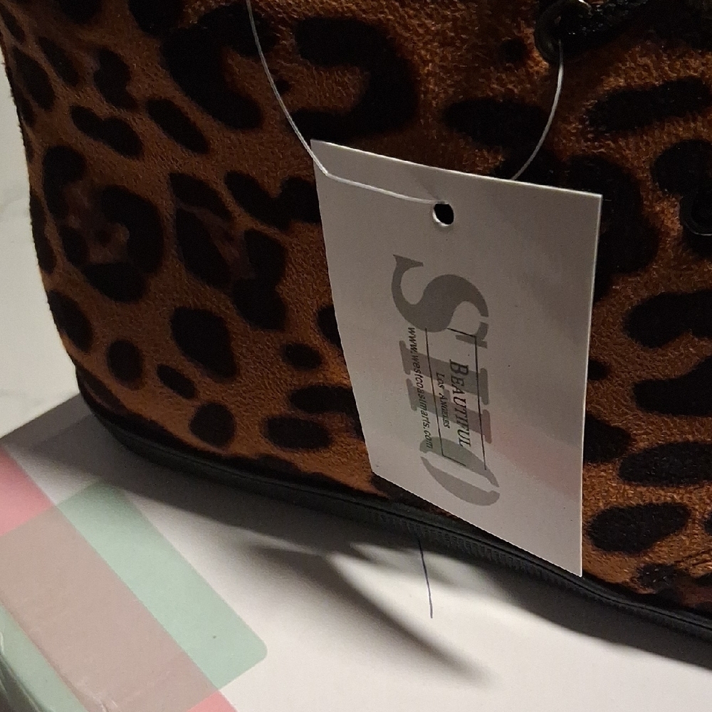 shosho Leopard Print Lace-Up Ankle Booties in Brown and Black - Picture 2 of 8